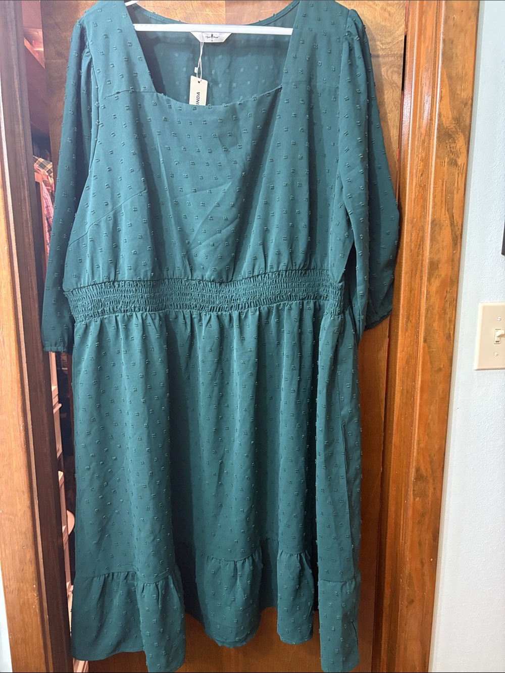 NWT Agnes Orinda Hunter Green Textured Smocked Waist Midi Dress 3X